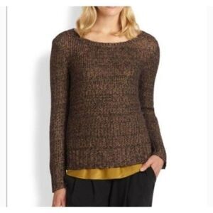 Eileen Fisher Metallic Gold Alpaca Blend Open Knit Sweater XS